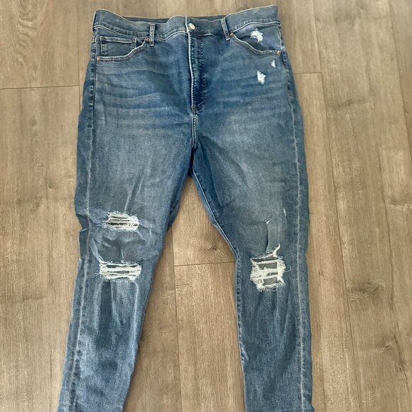 Express Super High Rise Skinny Jeans | Size 16R | Distressed Hem & Knees - Picture 1 of 9